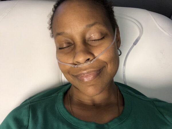 Joi enjoying Hydrogen Therapy Charlotte Acu Bodywork